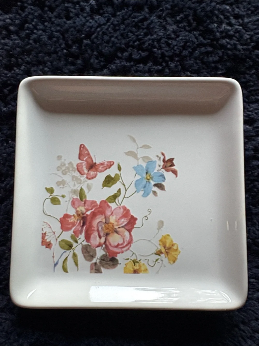 Ceramic Floral Square Trinket Dishes - White with Pink Floral Accent
